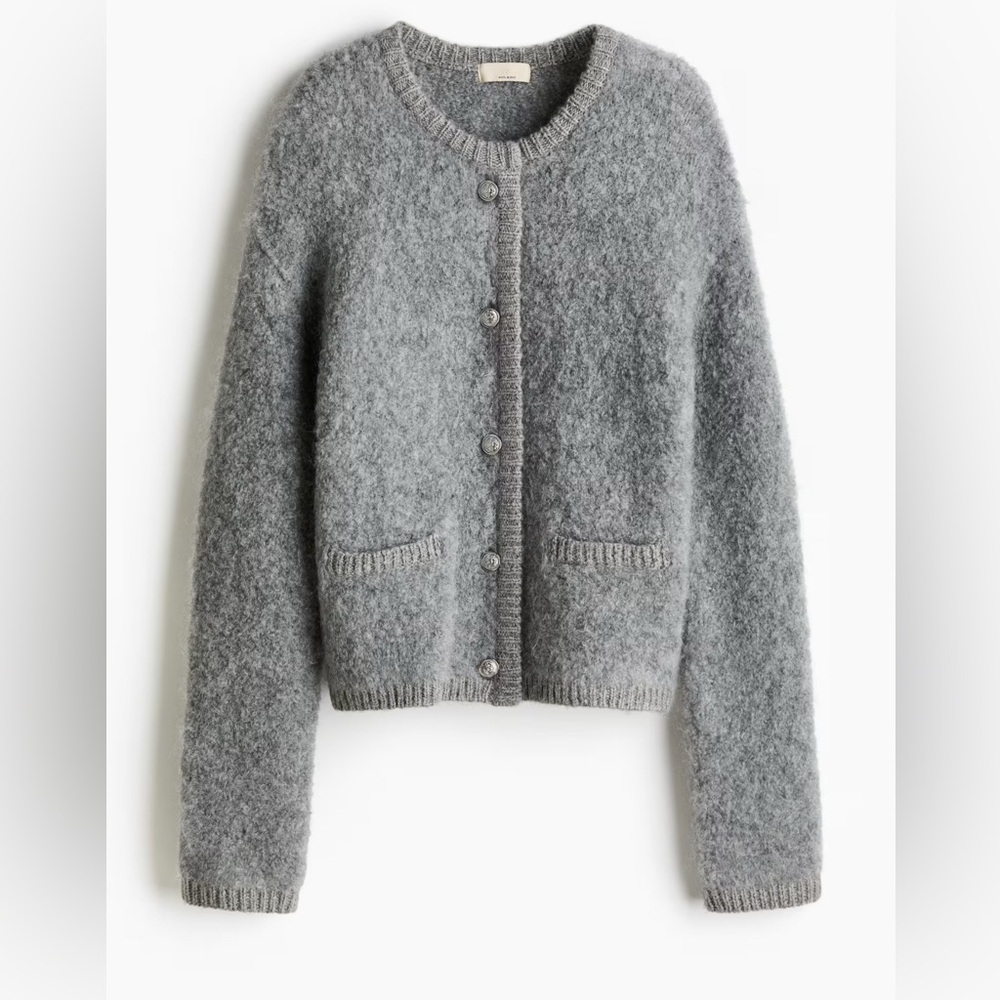 H&M Premium Selection Gray Cardigan Sweater with Ribbed Trim SMALL